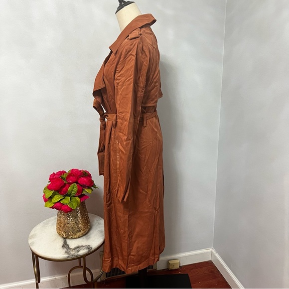 Badgley Mischka Faux Leather Trim Cedar Color Long Trench Coat - Duplicate - Picture 9 of 16